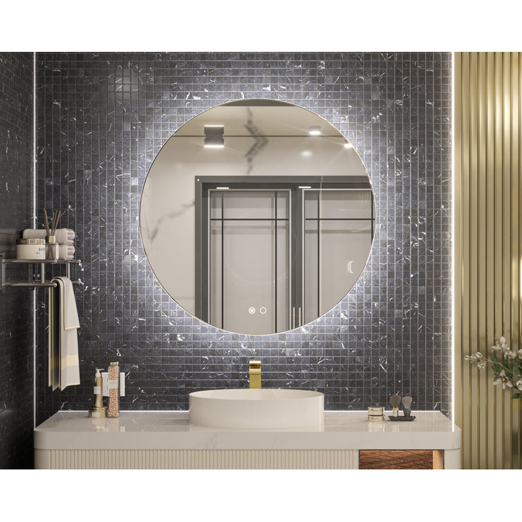 Adorna LED Backlit Frameless Lighted Bathroom Mirror with Brightness Dimmable Anti-Fog Function Orren Ellis Size: 24