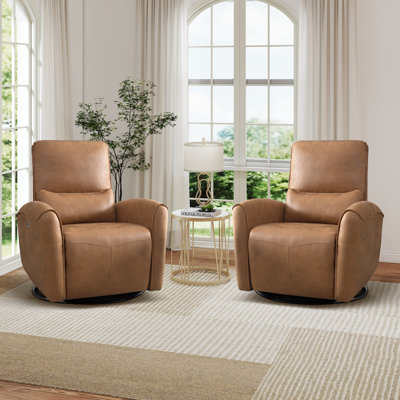 33.8" Wide Modern Comfortable Swivel And Rocker Power Recliner With USB Port (Set Of 2)