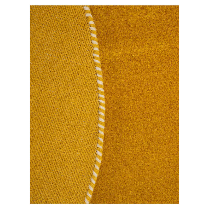 Solid Colour Wool Hand Woven Area Rug, Yellow, Round 150cm