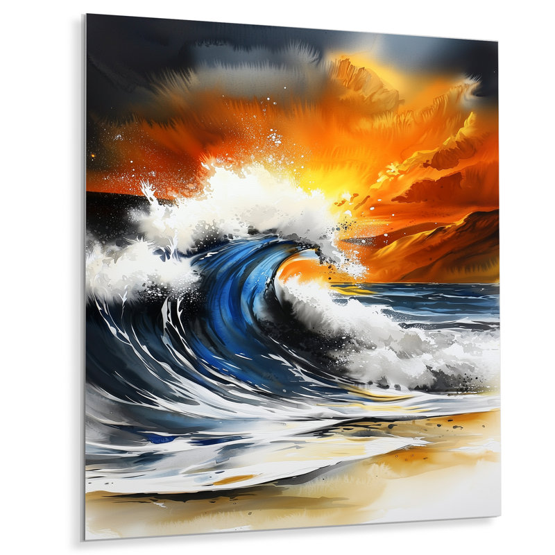 «Abstract Ocean Waves In California II», art mural en métal paysage, impression nautique, H 32 po x l 24 po