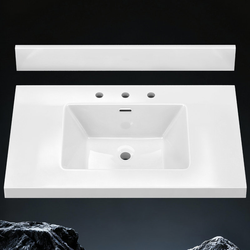 Comptoir de meuble-lavabo 36 po avec évier central intégré et comptoir blanc de 3,5 po avec 3 trous pré-percés pour robinet espacé de 8 po