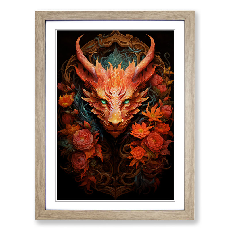 Dragon Baroque - Framed Print, Oak, 46cm H x 34cm W x 2cm D
