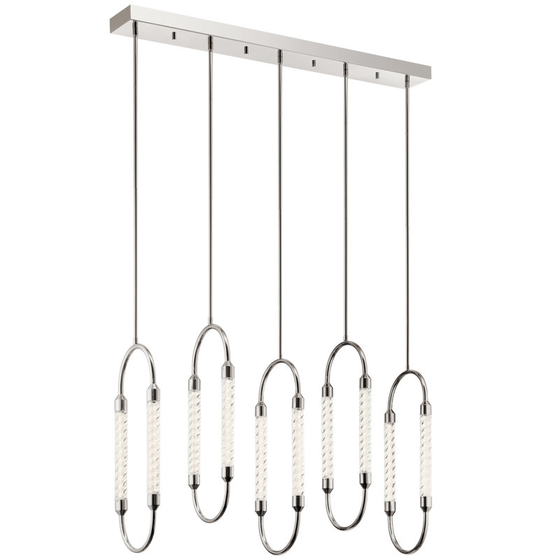 Elegance Reimagined 5-Light Polished Nickel LED Island Pendant with Clear Twisted Glass