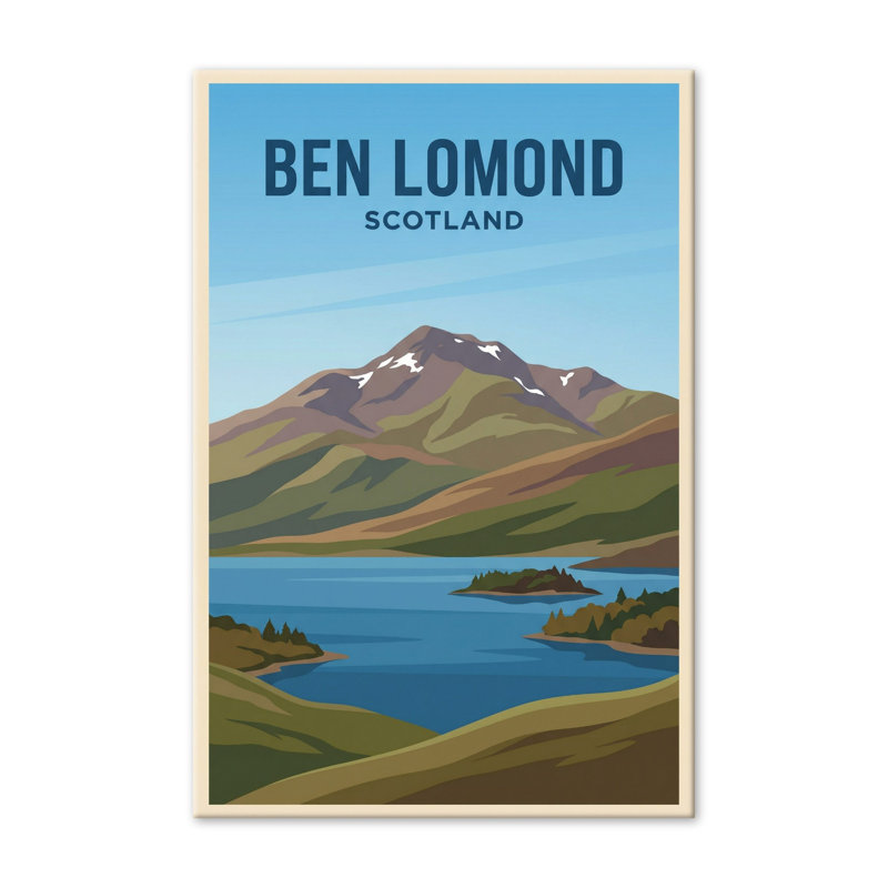 Ben Lomond, Scotland - Romantic Highlands Travel Poster | Loch Lomond Mountain Scene. Giclee Print on Wrapped Canvas. Wall Art, Home Decor - Natural Landmarks, Scotland 1 Piece Wrapped Canvas Wall Art