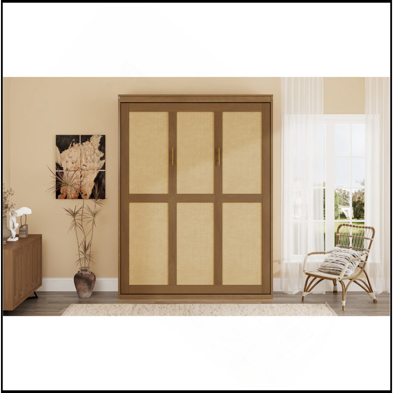 Armoire de lit en bois massif avec rotin Murphy, Grand lit, Noyer
