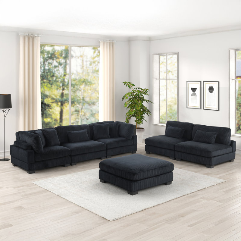 Minsky Modular Living Collection with Multi-Orientation Design, Black Corduroy