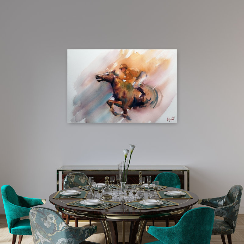 Cheval de course galopant, cheval contemporain, 32" H x 48" W