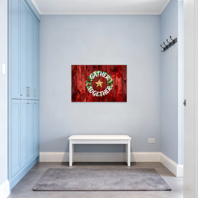 Christmas Gather Together Wreath Star Red Wood