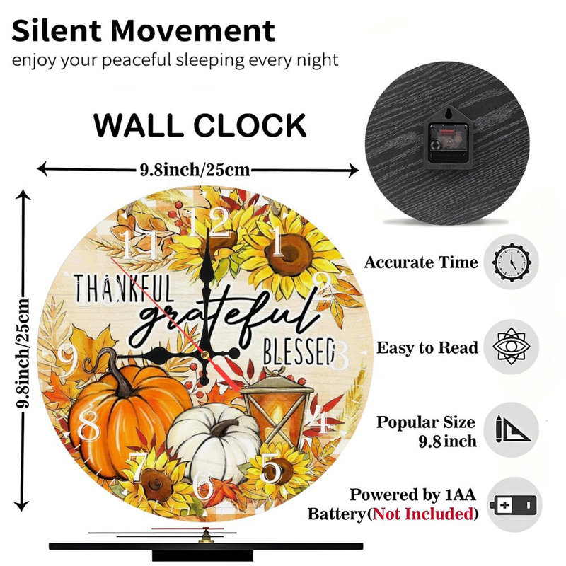Horloge murale en bois 10 po, mouvement silencieux, à piles (piles AA non incluses), décor artistique, parfait pour les décorations