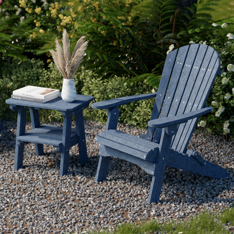 Heritage 3-Piece Folding Adirondack Set with Side Table, Patriot Blue