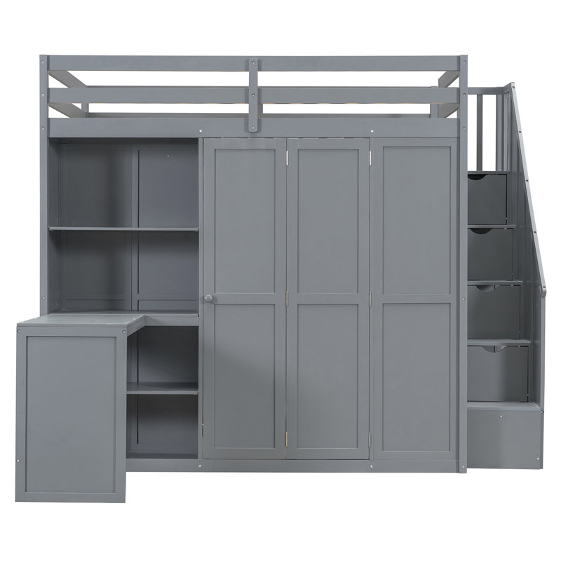 Lit mezzanine avec garde-robe, bureau et tablettes (non inclus), Gris