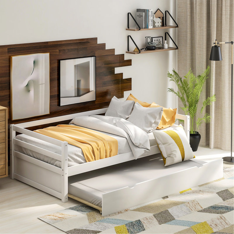 Lit de jour avec cadre gigogne, taille simple, blanc, White