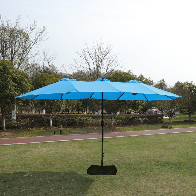 Parasol de patio pratique avec base stable - Résistance à la rouille rectangulaire de 15 pi x 9 pi bleu