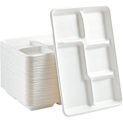 100 Pack 5-compartment Compostable Paper Plates