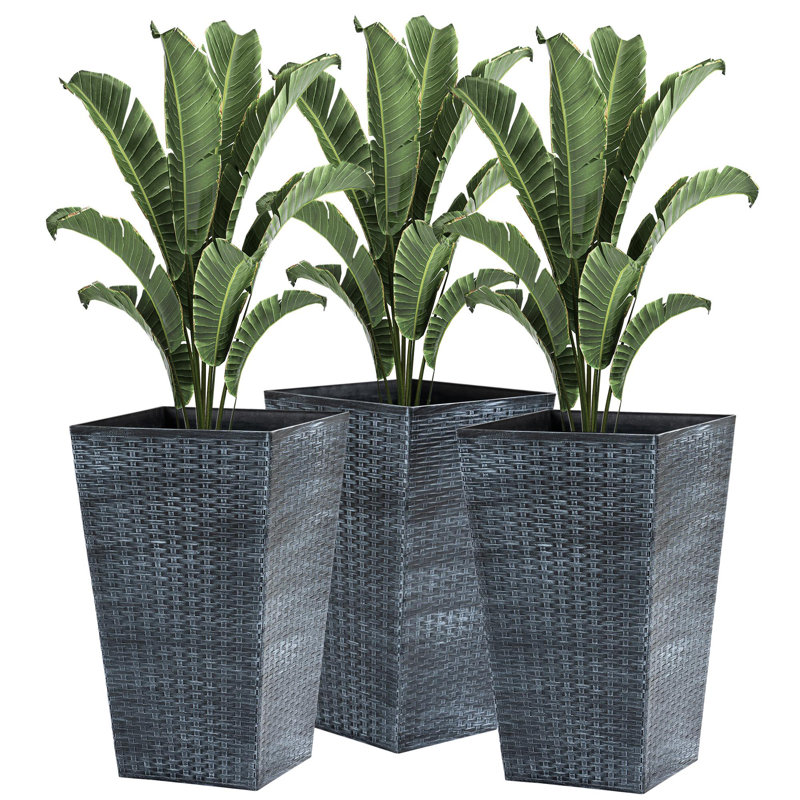 Jardinière trois pièces avec trou de drainage, Gris