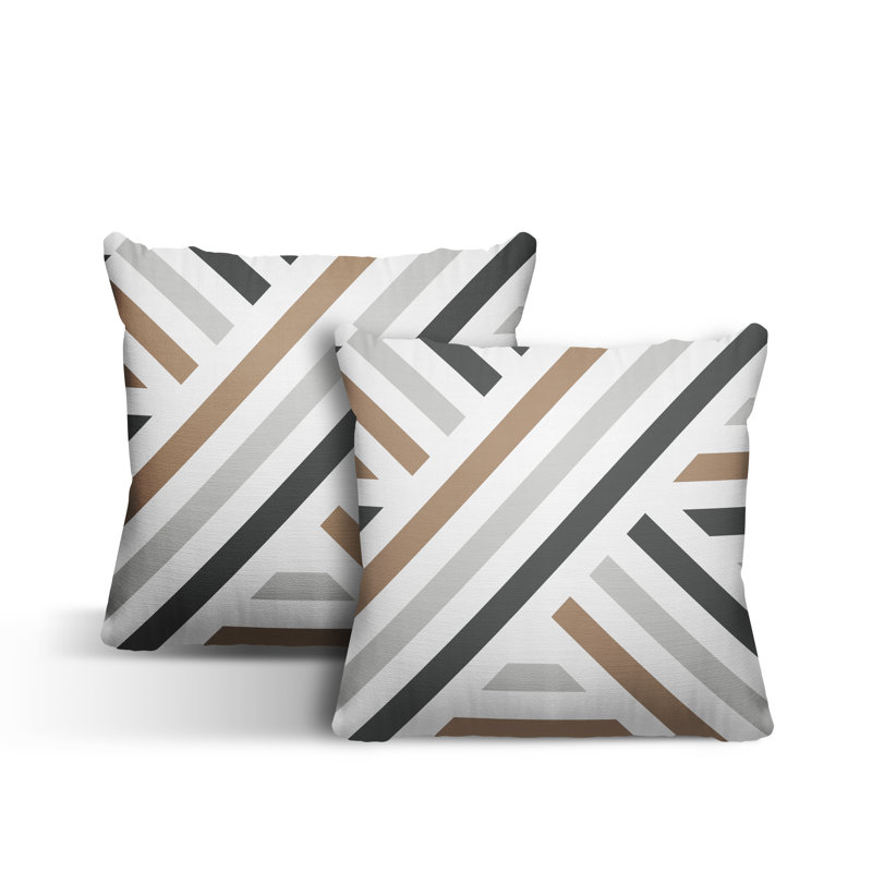  Coussin décoratif intérieur / extérieur à rayures, Beige, L 15 po x H 15 po