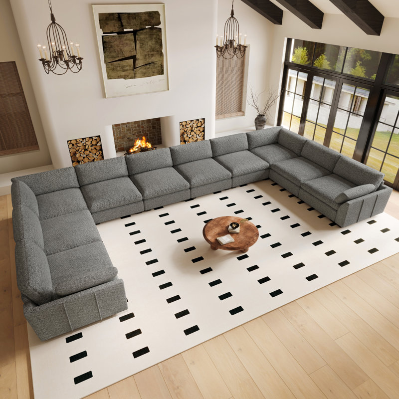 Canapé 8 places en chenille imperméable en forme de U avec double assise d'angle, Light Gray Chenille