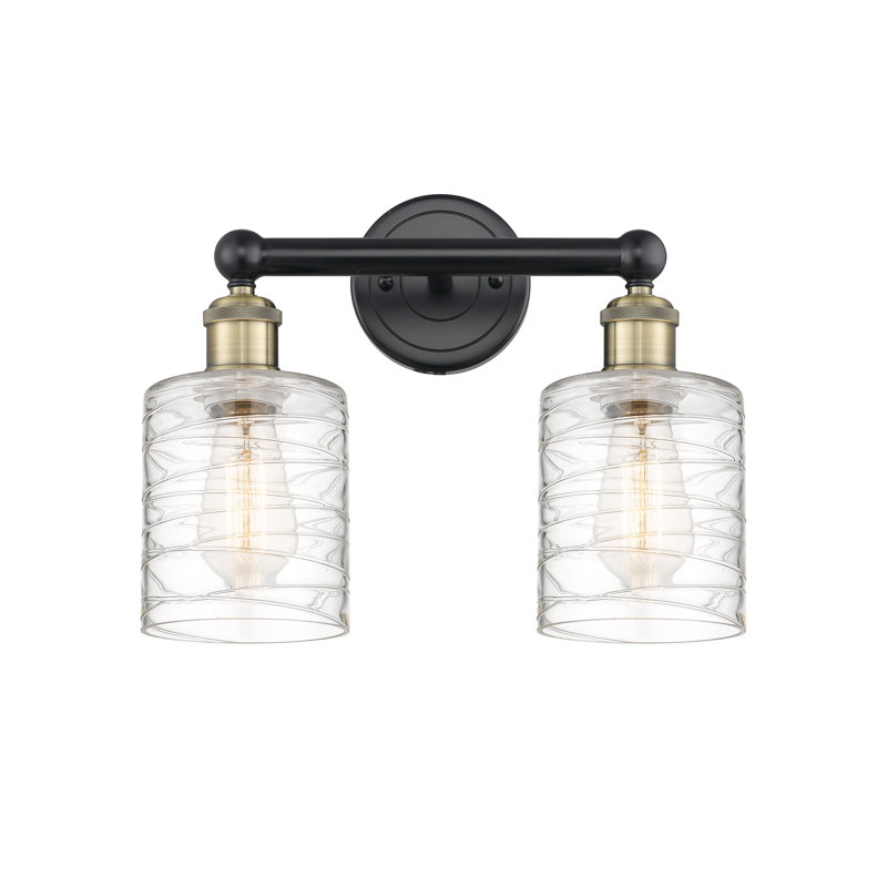 2 - Light Dimmable Vanity Light, Black Antique Brass, Deco Swirl