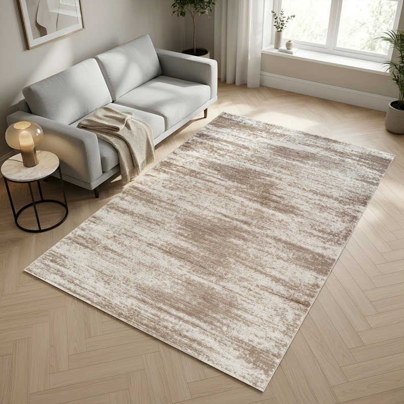 Adney Beige & Brown Abstract High-Low Modern Rug, 8'9" x 11'10", Beige/Brown