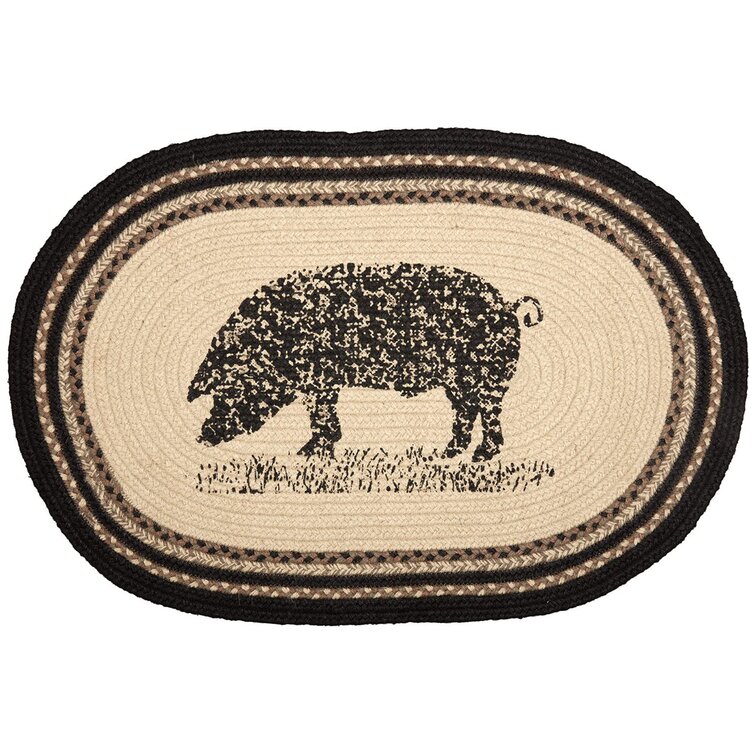 Sawyer Mill Black and Gray Braided Oval Rug with Included Rug Pad