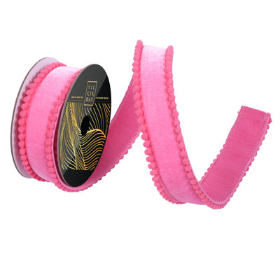 1.5" x 10yd Dupion Wired Ribbon with Pom Pom Trim. Dupion Backing. Measuring 1.5 inches in width and 10 yards in length, it's perfect for a variety of festive projects.