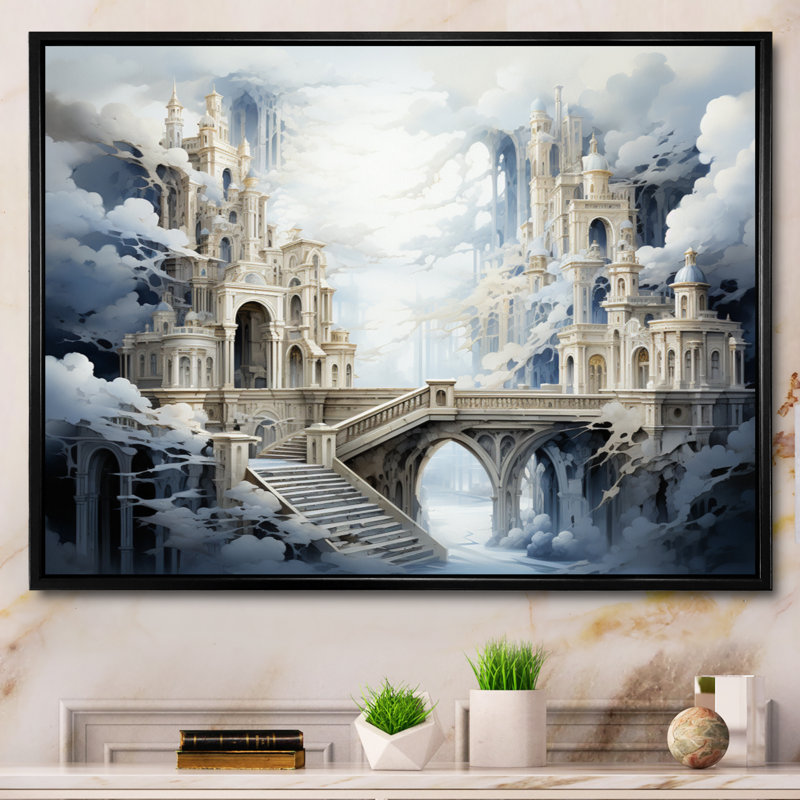 «Beige Bridge Ethereal Passage III», reproduction d'art sur toile, H 24 po x l 32 po x P 1 po, Cadre flottant noir