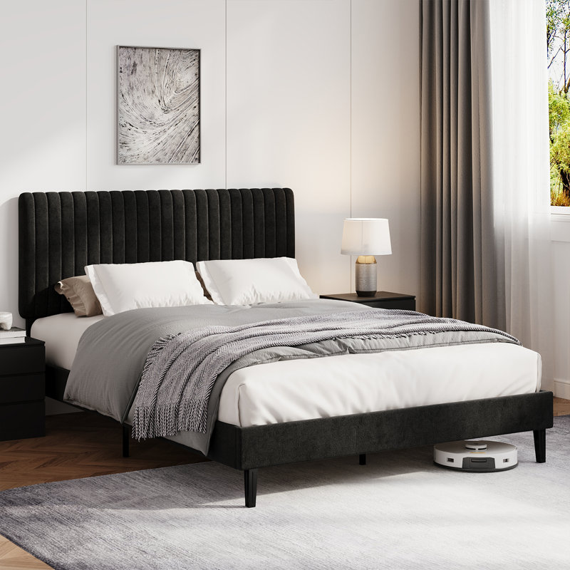 Upholstered Velvet Bed, 135x190, Black