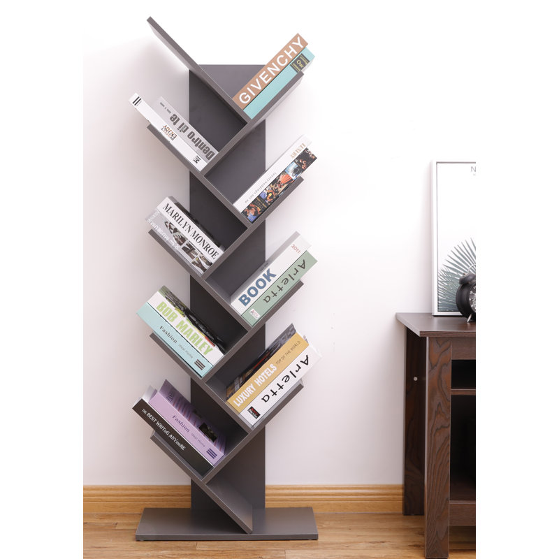 Bibliothèque en bois Korou, Gris, (9 tablettes) H 55 po x l 19,5 po x P 9,25 po