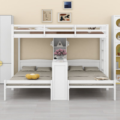 Bunk Bed with Built-in Desk, Storage Shelves
