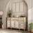 Vintage-Inspired Sideboard With Carved Floral Panels And Matching Wall Art, MDF & Wood Veneer, 3 Drawers And 4 Doors