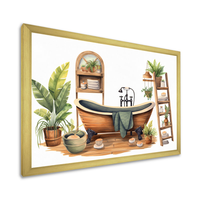 «Natural Bathroom Decor», impression sur toile, H 24 po x l 32 po x P 1 po, Encadrement doré