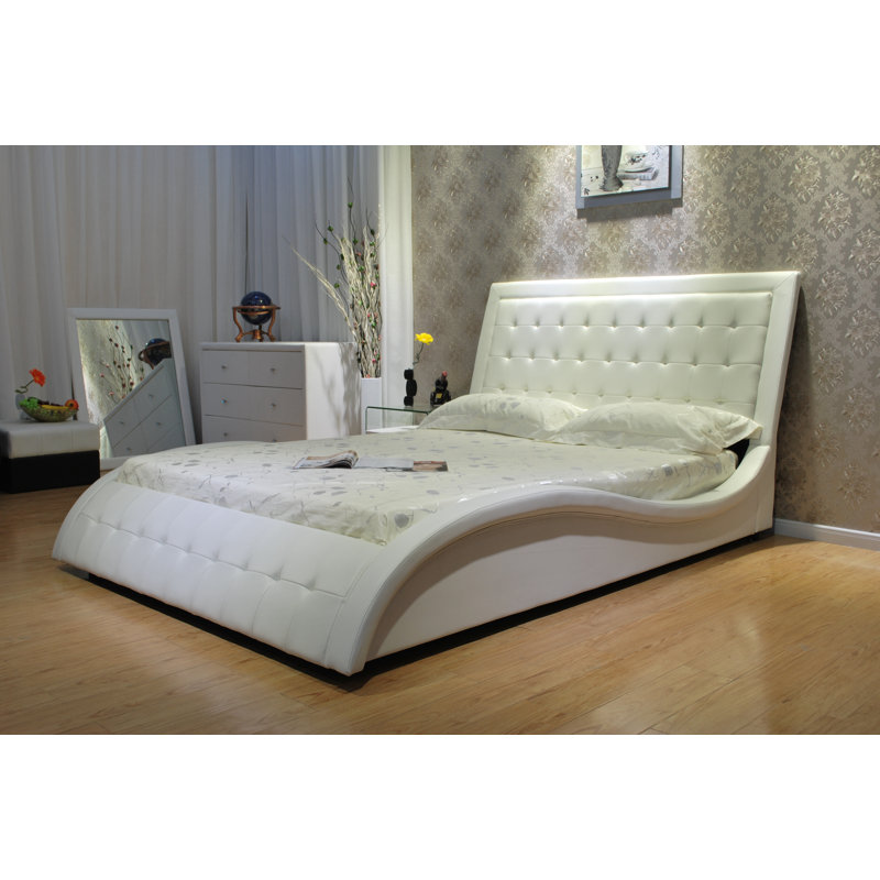 Petrucci Vegan Leather Sleigh Bed, California King, White