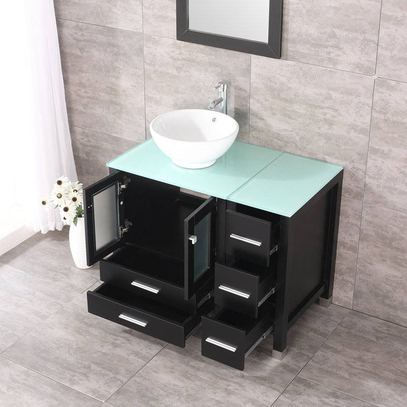 Ensemble de meuble-lavabo simple 36,6 "avec miroir Tengelsen, Noir