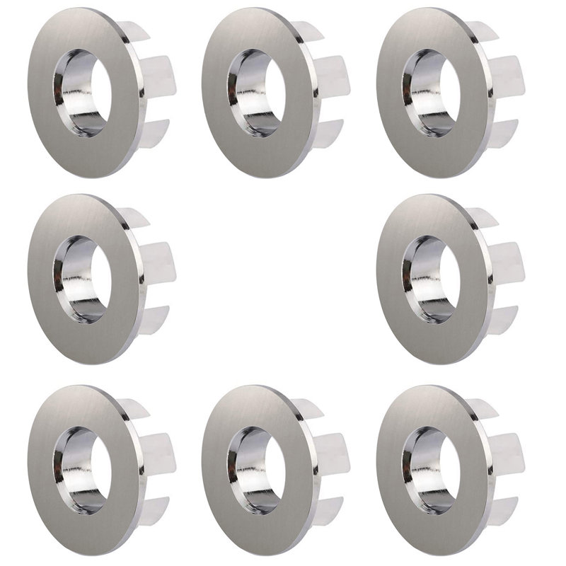 1.22 In. Sink Basin Vanity Trim Overflow Cover Brass Vessel Insert In Hole Round Caps (8-Pack), Brushed Nickel