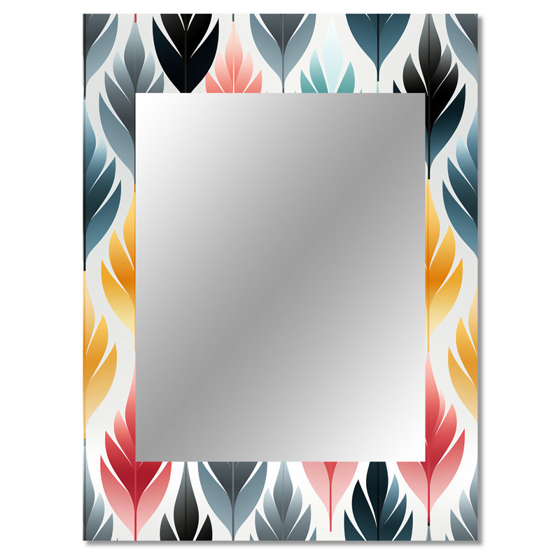 Alayn Botanical Scandinavian Shapes - Geometric  Mirror, Modern Decorative Wall Mirror, Printed Metal Art, 40" x 30"