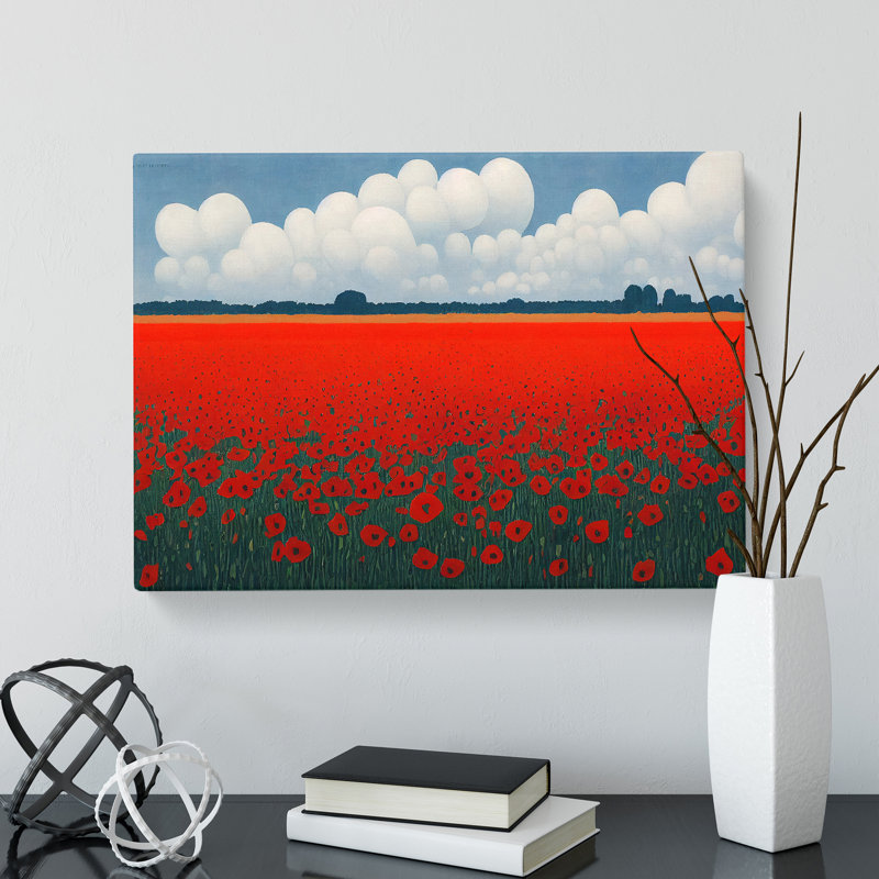 Futuristic Poppy Field Flowers - Wrapped Canvas, 35cm H x 50cm W x 3cm D