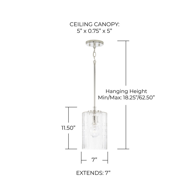 Luminaire suspendu cylindrique à 1 lumière Emerson, Nickel poli