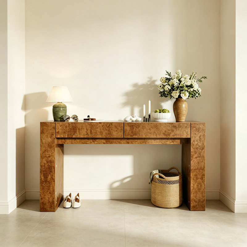 Retro Multifunctional Practical Console Table, 33.46" H x 55.12" W x 15.75" D, Natural Wood