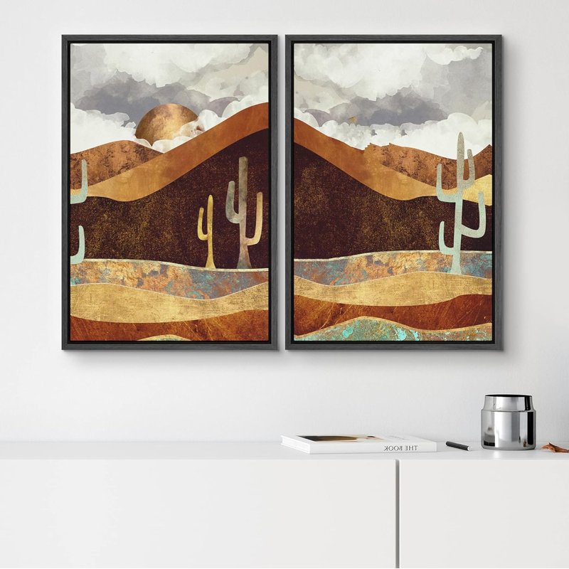 «Mid-Century Modern Brown Polygon Abstract Shapes», 2 pièces, Noir, H 24 po x l 16 po
