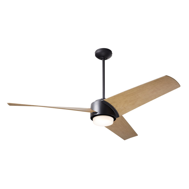 Ambit LED Downrod Ceiling Fan, Matte Black, Maple, Handheld Remote Control