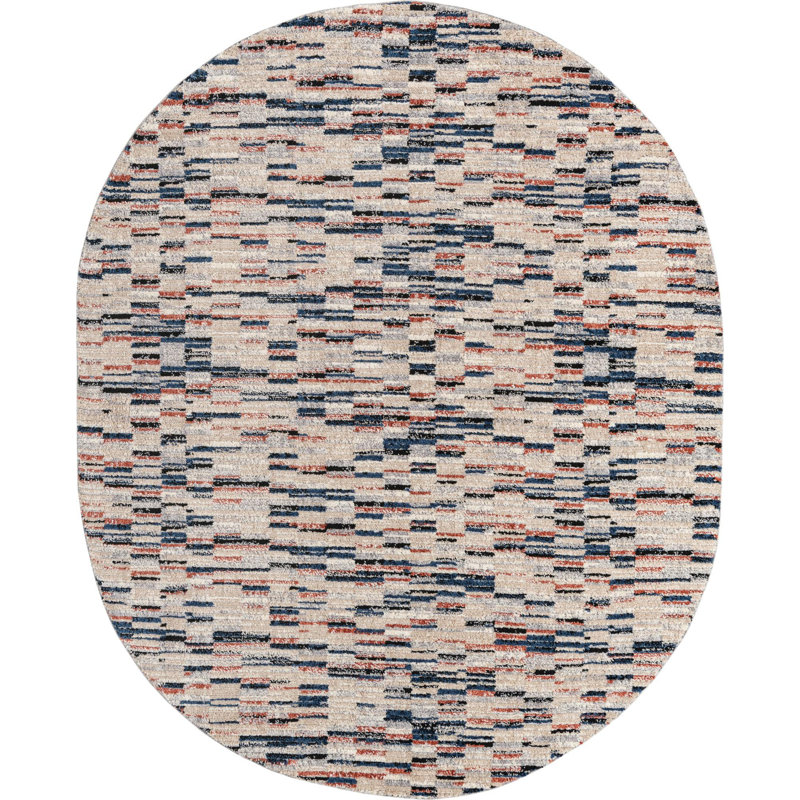 Tapis beige / noir à motif géométrique Tucson, Oval 8 pi x 10 pi