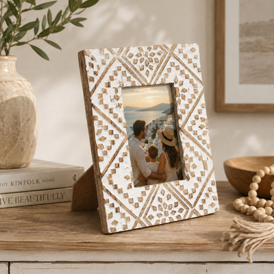 White Mango Wood Carved 4x6 Picture Frame
