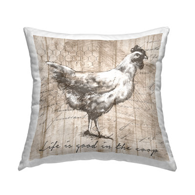 Life''s Good In Coop Vintage Text Farm Chicken Decorative Printed Throw Pillow By Conrad Knutsen