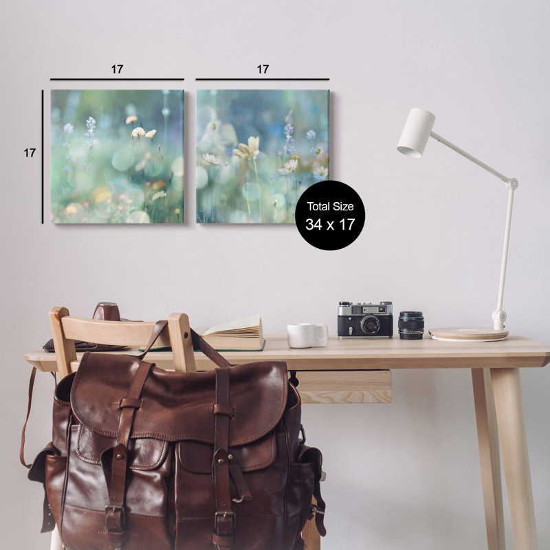 Sunlit Daisy Field par Kate Carrigan - ensemble de 2 reproductions sur toiles tendues, H 17 po x l 17 po x P 1,5 po