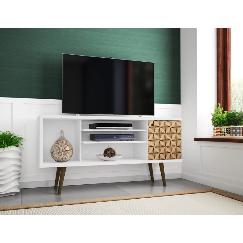Meuble télé 53 po Modern - Console média naturel et blanc | Idée cadeau