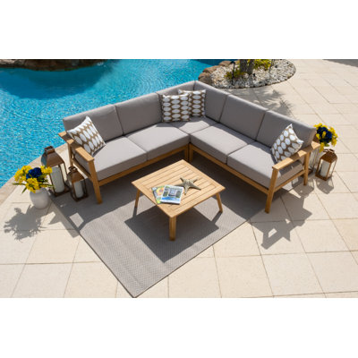 Subramanya 4 - Person Solid Eucalyptus Wood Seating Group with Cushions by Rosecliff Heights