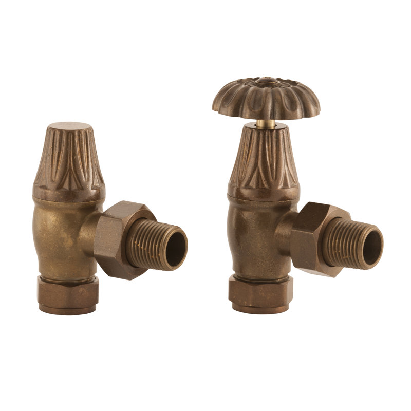 Abbotsford Heating Manual Radiator Valve with Ornate Wheel Head & Lockshield, Copper