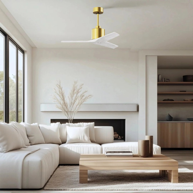 Mollywood - 42" Ceiling Fan - Textured Bronze Finish - Matte Black Blades, Brushed Brass, 42", Matte White