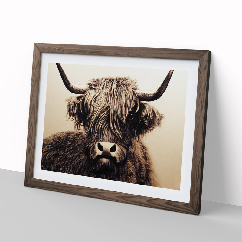 Highland Cow View Vol.3 - Framed Print, 46cm H x 64cm W x 2cm D, Walnut