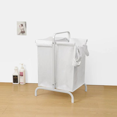 White 110L 2 Laundry Hamper With Sorting Cards, Cloth Basket Lid For Clothes & Storage, Large Lid, , Secure Storage Cards